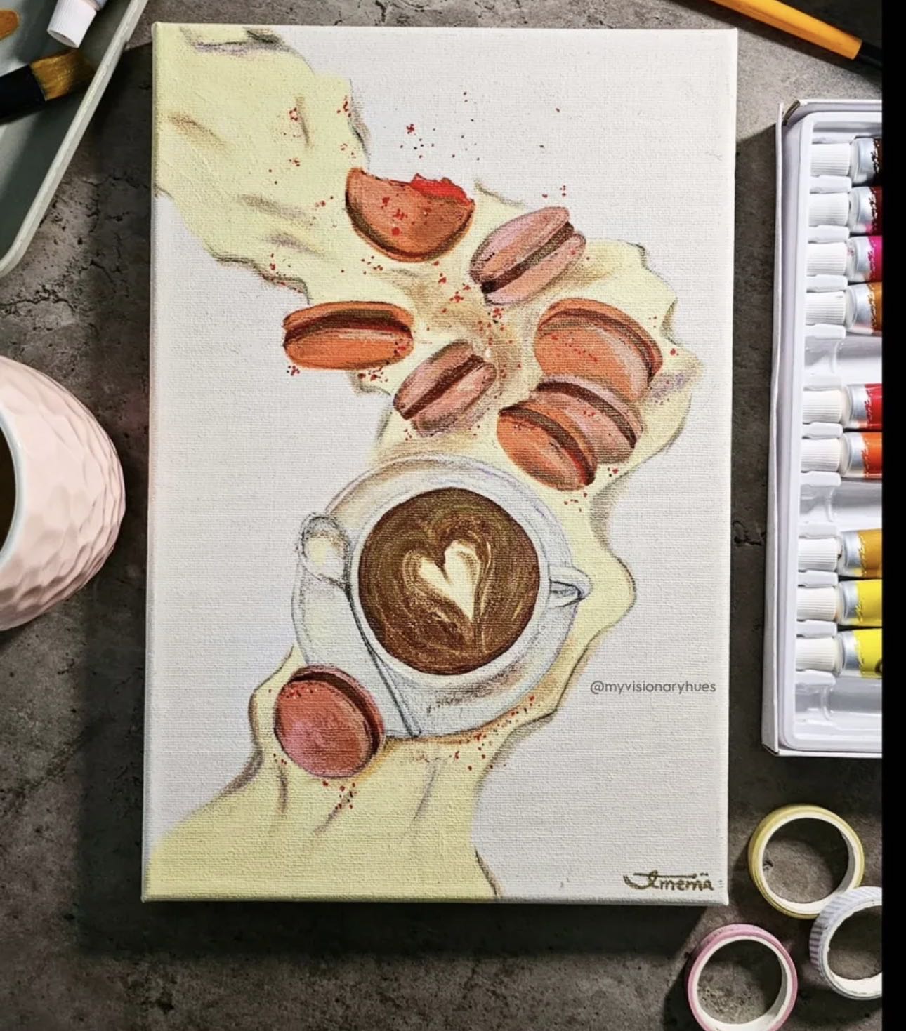 Handmade Acrylic Painting “ Macroons Cafe Painting