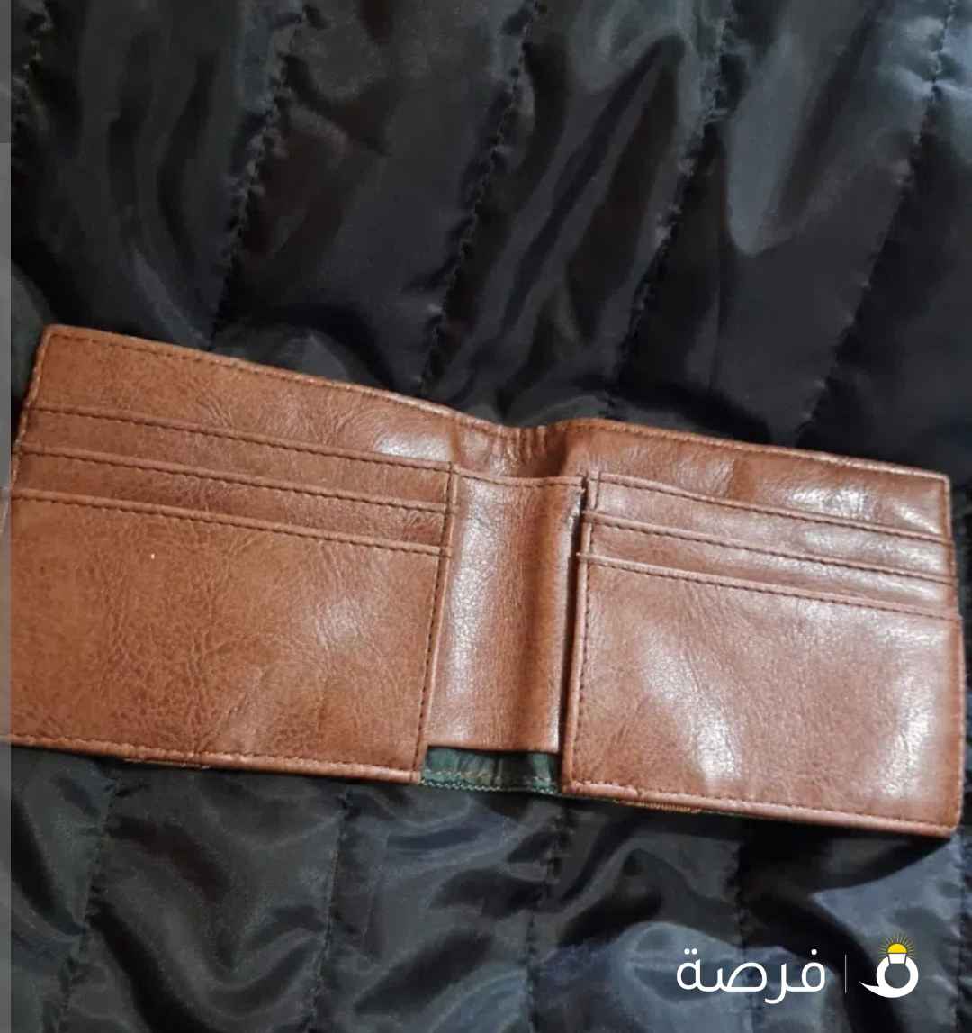 محفظه بولو رالف لورين أصليه - وقماش جلد (Vintage Style) + خام اخضر مع جلد طبيعي بني