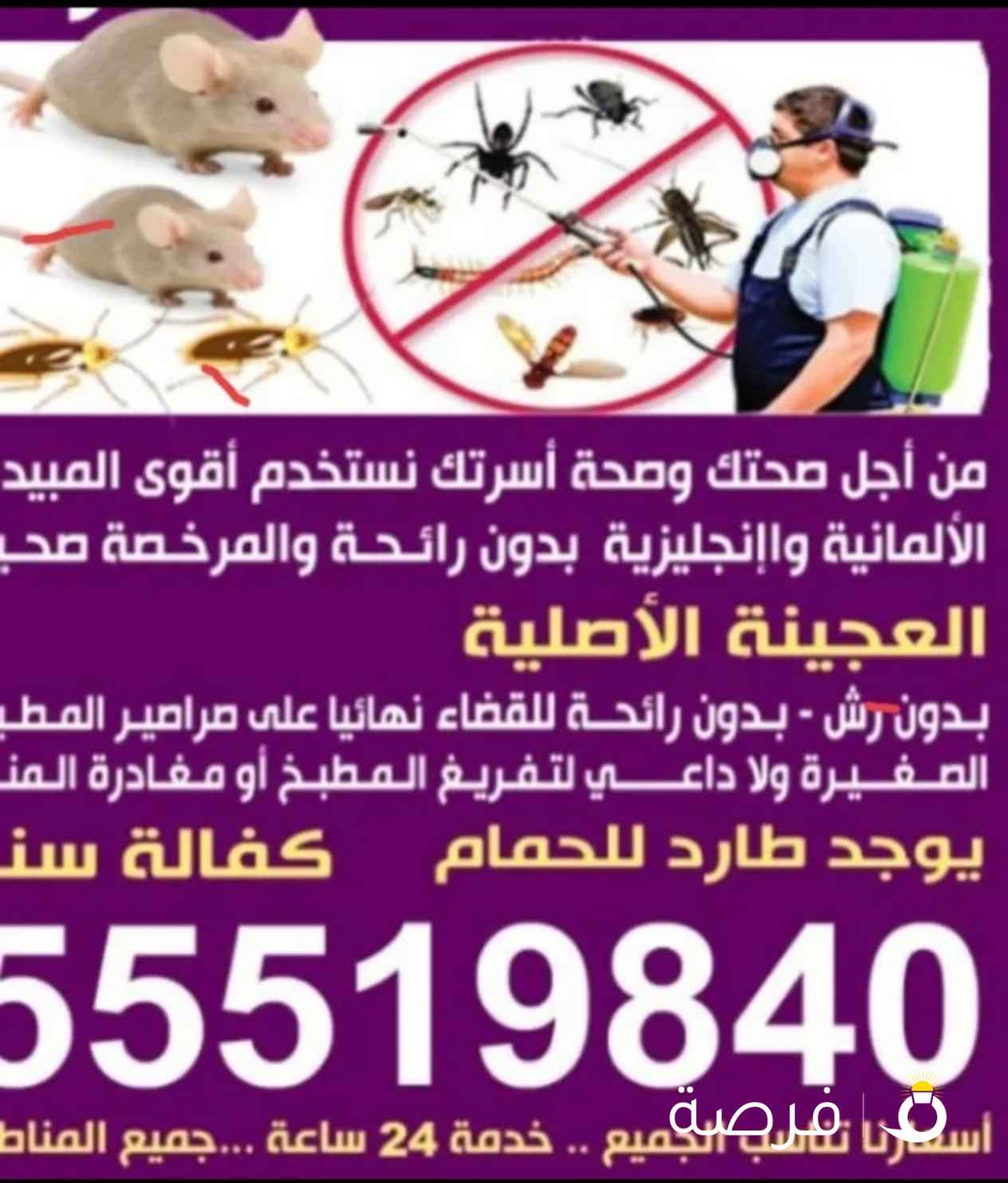 مكافحه جميع انواع الحشرات الصراصير النمل الابيض والاسود لدى قسم خاص لي الصالونت النسائي والمطاعم